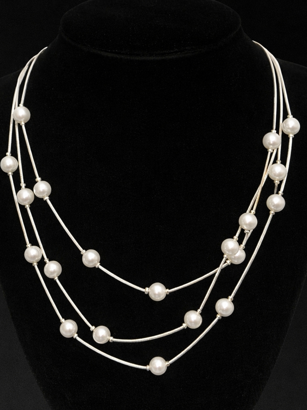 Classic Multi-Strand Faux Pearl Necklace And Earring Set Soft Core Elegance